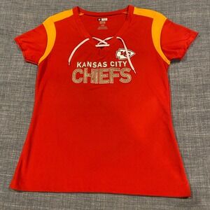NFL Team Apparel Kansas City Chiefs Womens Red Lace Up V-Neck T-Shirt Large